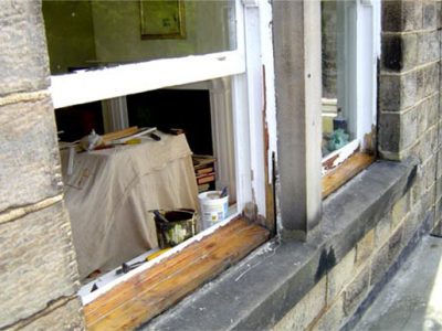 existing windows refurbished stripped down to sound wood and treated harrogate house