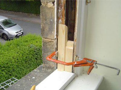 new sections of treated wood spliced into existing frame including new outer cills harrogate renovation