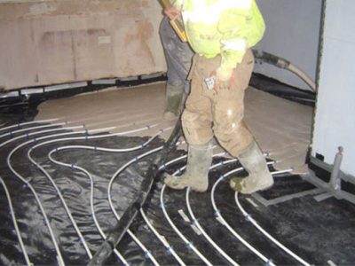 under floor heating pipes over damp membrane covering 100mm of insulation leeds property